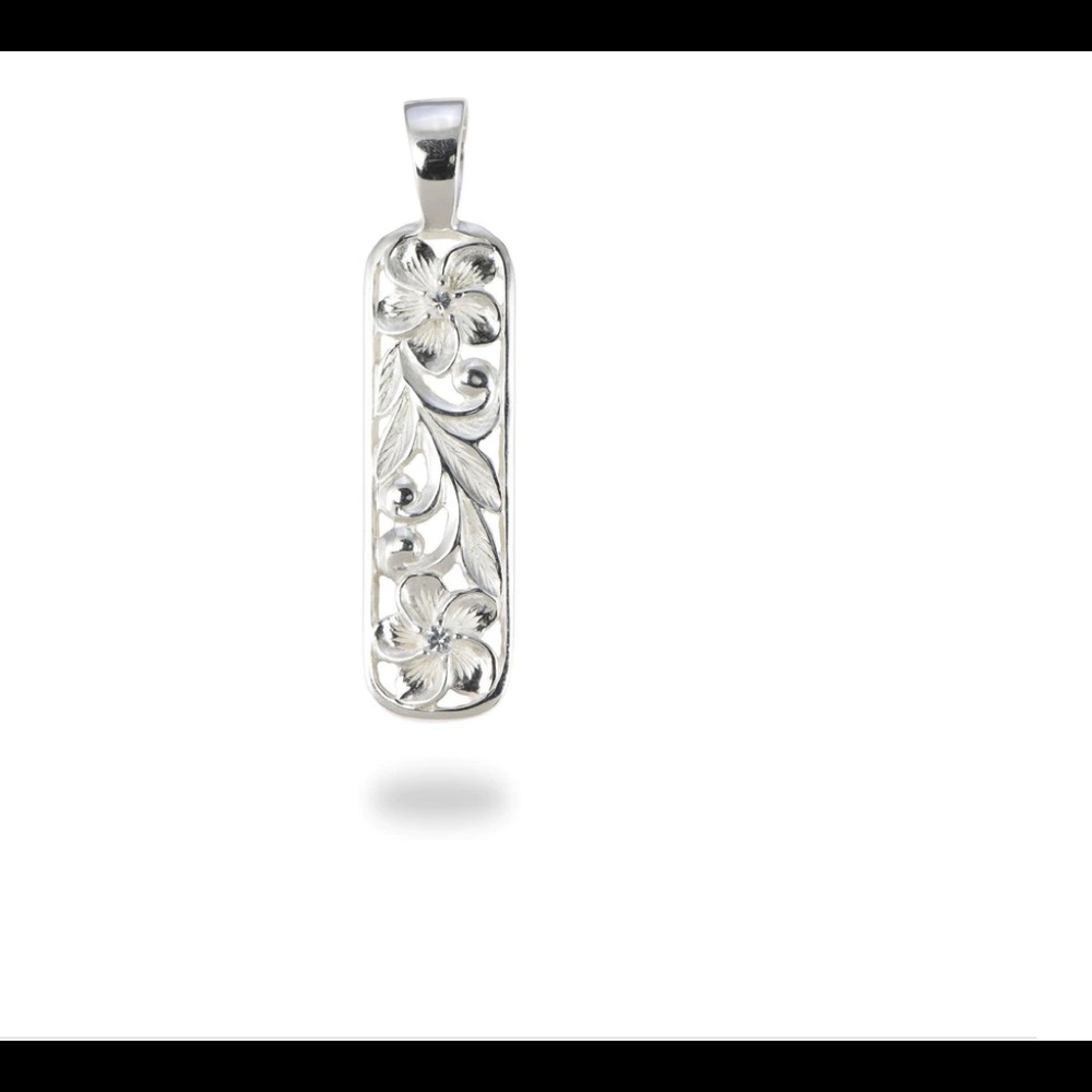 Hawaiian Heirloom Plumeria Pendant in Sterling Silver with White Sapphire- 41mm